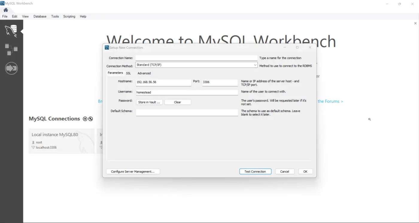 MySQL Workbench configuration screenshot